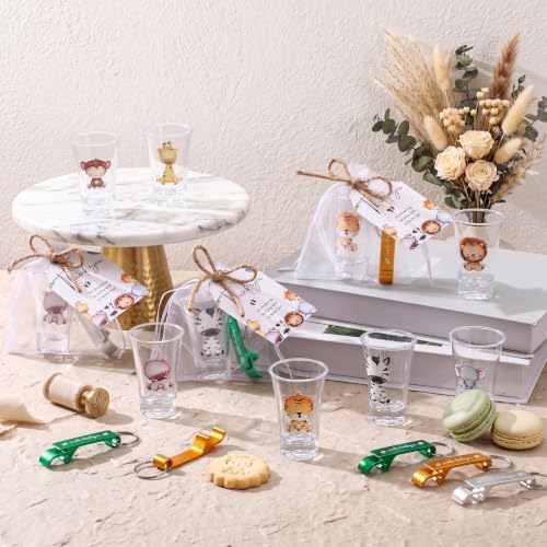 50 Sets Baby Shower Favors Shot Glasses Keychain Gifts, Safari, Mixed - Image 5