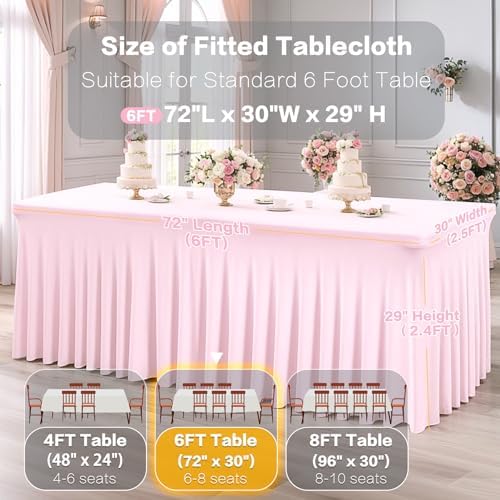 2 Packs Baby Pink Spandex Tableclothes for 6 Foot Rectangle Table, Spandex Table Covers 6FT Stretch Table Skirts Rectangle Tables Wrinkle Free Fitted Tablecover for Event, Wedding, Banquet & Parties - Image 3