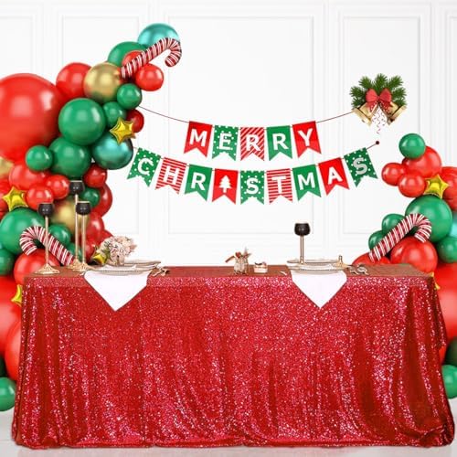 Eternal Beauty Red Sequin Tablecloth 60 x 102-Inch Sparkly Overlay Rectangle Glitter Table Cover for Wedding Party Birthday Decoration - Image 2