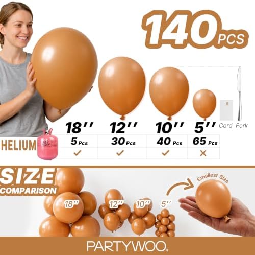 PartyWoo Boho Neutral Light Brown Balloons 140pcs Coffee Different Sizes - Image 6