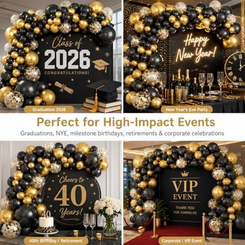 Black and Gold Balloon Arch Kit, 127 PCS Black Gold Balloon Garland with 8 Jumbo 18 Inch Metallic and Confetti Balloons for Men Birthday, Graduation, Retirement and New Year Party Decorations - Image 6