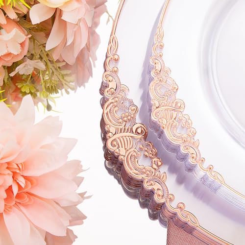 Hioasis 175pcs Clear Rose Gold Plastic Plates 10.25" - Image 2