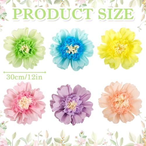 SUNBEAUTY Pastel Paper Flowers 6Pcs Large Tissue Paper Flowers Decoration for Wall 12 Inch Giant Crepe Flowers for Spring Garden Backdrop Pastel Birthday Easter Wedding Party Bulletin Board - Image 3