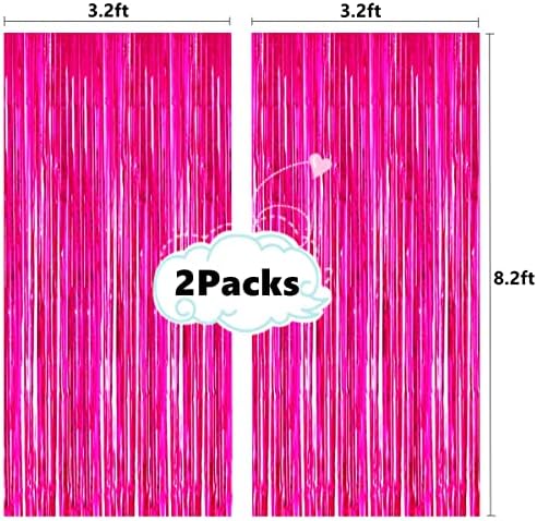 2 Pcs 3.2ft x 8.2ft Shiny Hot Pink Metallic Tinsel Foil Fringe Curtains Photo Booth Backdrop for Birthday Wedding Holiday Celebration Bachelorette Party Decorations - Image 2