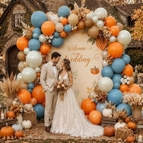 Blue Orange Balloon Garland Double Stuffed Fall Thanksgiving Balloon Arch Dusty Blue Brown Pearl White Sand Balloons for Birthday Baby Shower Bridal Wedding Gender Reveal Autumn Party Decorations - Image 6