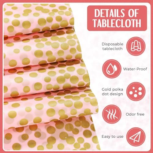 Breling 24 Pack Pink and Gold Disposable Tablecloths and Table Runner Set - Image 3