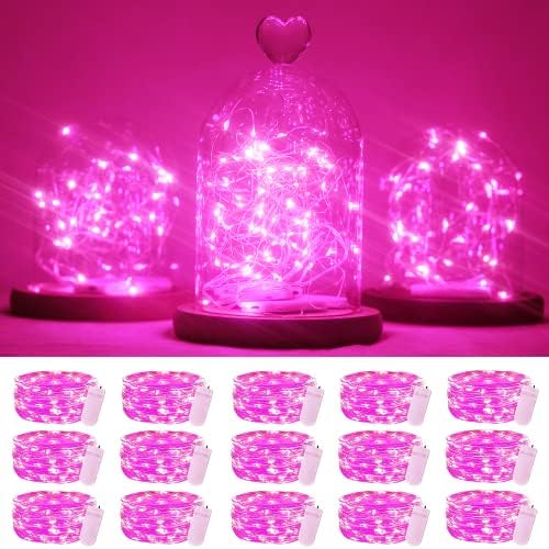 SmilingTown 15 Packs 20 Led Pink Fairy String Lights Battery Operated 6.6ft Silver Wire Firefly Starry Lights Waterproof for Bedroom DIY Table Bottle Wedding Valentine's Day Party Decor by SmilingTown