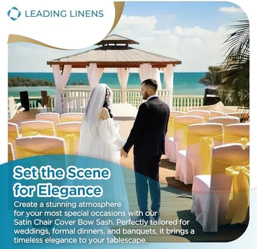 Leading Linens 150 pcs Yellow 108"x8" Satin Bow Sash Chair Cover Decoration - Image 3