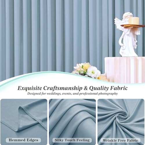 10 ft x 10 ft Wrinkle Free Dusty Blue Backdrop Curtain for Parties, 2 Panels 10ft Polyester Dusty Blue Photo Backdrop Drapes for Graduation Birthday Wedding Party Stage Curtains - Image 6