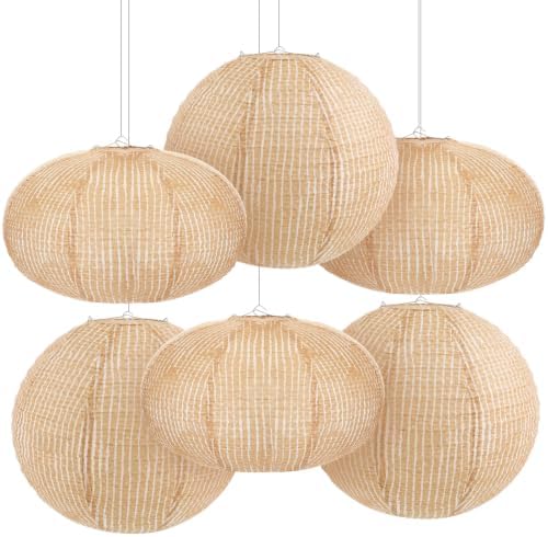 Hortsun 6 Pcs 12 Inch Burlap Print Paper Lanterns Round and Oval Chinese Paper Lanterns Farmhouse Boho Hanging Decor for Home Classroom Birthday Wedding Party Ceremonial Event by Hortsun