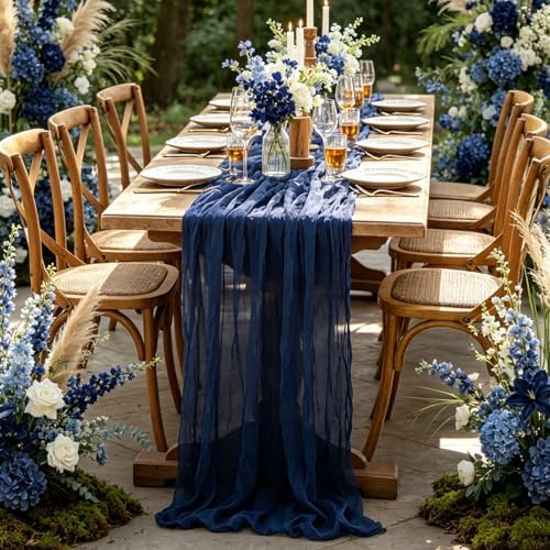 6Pcs Navy Blue Table Runner, 10FT Rustic Gauze Blue Table Runner 35*120inch Boho Table Runners for Wedding Bridal Shower Birthday Baby Shower Table Centerpiece Decorations - Image 6
