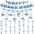 Happy Shark Week Decorations, 15PCS Shark Birthday Party Banners with Hanging Swirls Decorations, Ocean Nautical Fish Hanging Garland Banners Decor by Deorfuy