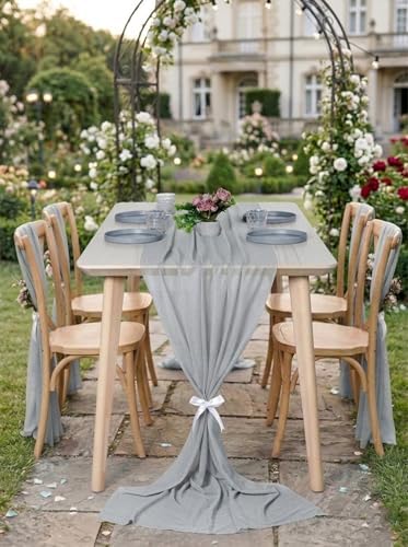 Pack of 5 Chiffon Table Runners 29 x 120 Inch, 14FT Long - Grey - Image 4