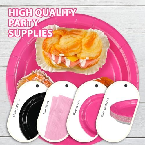 Greencian 96Pcs Hot Pink and Black Birthday Party Decorations, Serves 24 - Image 6