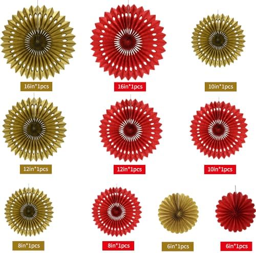 BEISHIDA Honeycomb Round Paper Fans Red Gold Hanging Party Decoration - Image 2