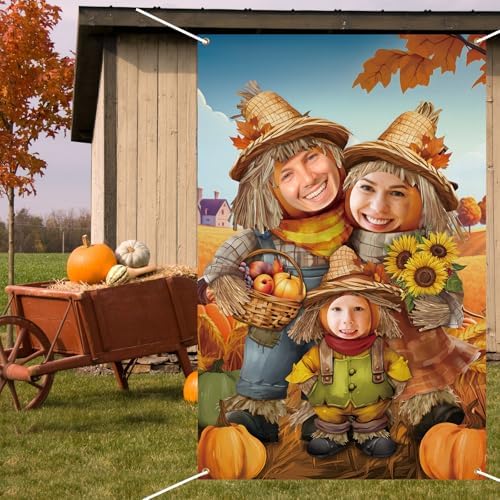 Lunmon Fall Pumpkin Photo Backdrop, 3 Head Cutout Standup Autumn Pumpkin - Image 5