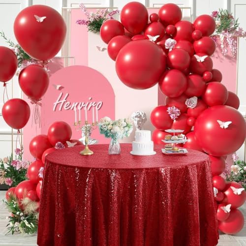 Pufogu 120" Round Burgundry Sequin Tablecloth Glitter Red Table Cloths for Birthday Wedding Bridal Baby Shower Party Decorations - Image 5