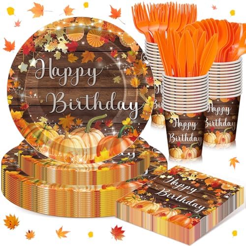 168 Fall Birthday Party Favors Pumpkin Tableware Set Serves 24 by Sunnychicc