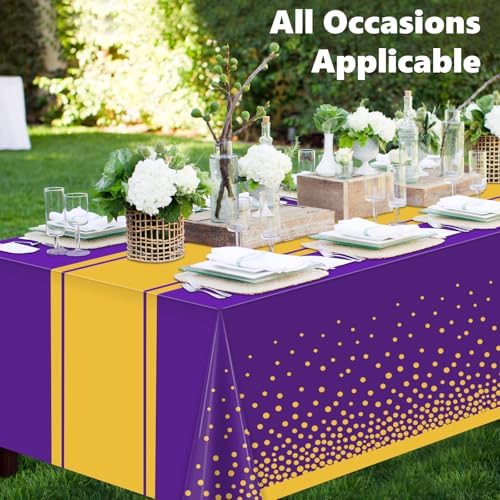 LANLISA Purple and Gold Tablecloth Graduation Decorations 2025 6 Pack, Disposable Plastic Table Cloths for Birthday Masquerade Retirement Party Decor - Image 2