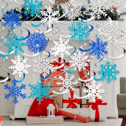 Snowflake Decorations, Christmas Hanging Decor, 48 Glitter Snowflake Swirls - Image 6