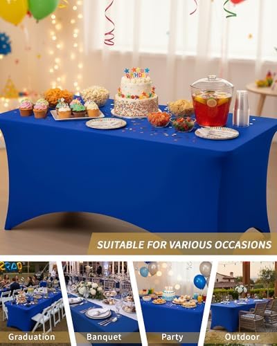 Fixwal 6 Pack 8FT Royal Blue Tablecloth Rectangle Spandex Table Cover - Image 7