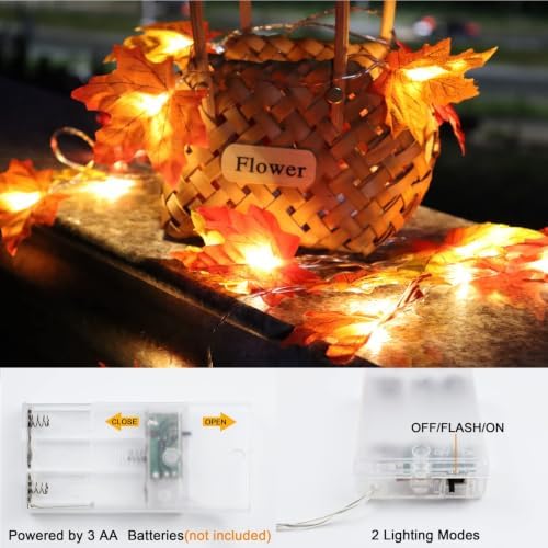 Runleo 4 Pack Fall Decorations Maple Leaf Lights Garland Total 40 ft 80 LED - Image 4