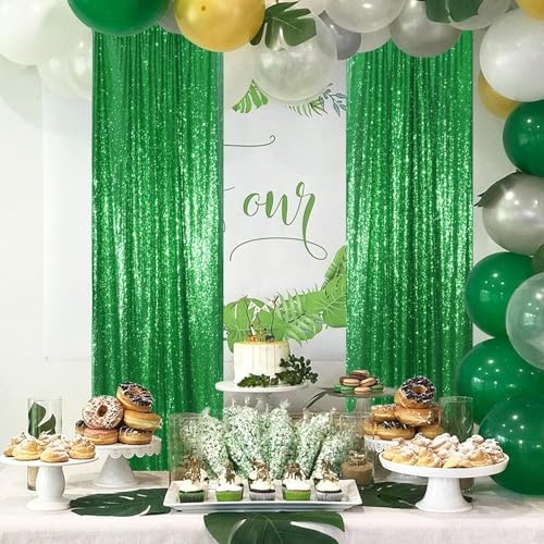PartyDelight Green Sequin Backdrop Curtains 2x8ft 4 Panels - Image 6