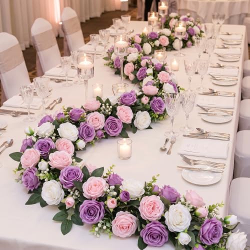 Geosar 8 Bundles Artificial Peonies Flowers,Dark Purple, Pink, White - Image 4