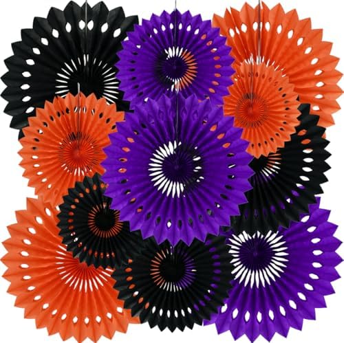 BEISHIDA Honeycomb Round Paper Fans Black Orange Purple Hanging Party Decor by Beishida