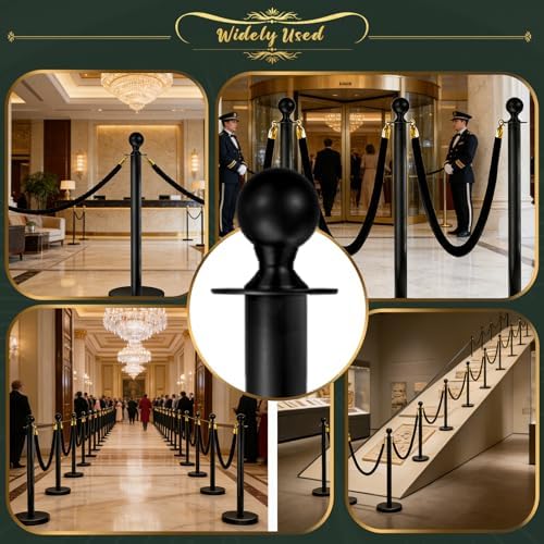 4 Pcs Black Stanchions with Velvet Ropes with 3 Pcs 5 Ft Black Velvet Ropes Carpet Ropes Posts Stanchion Set for Crowd Control Barriers for Weddings, Events, Hotels, and Party Decor - Image 7