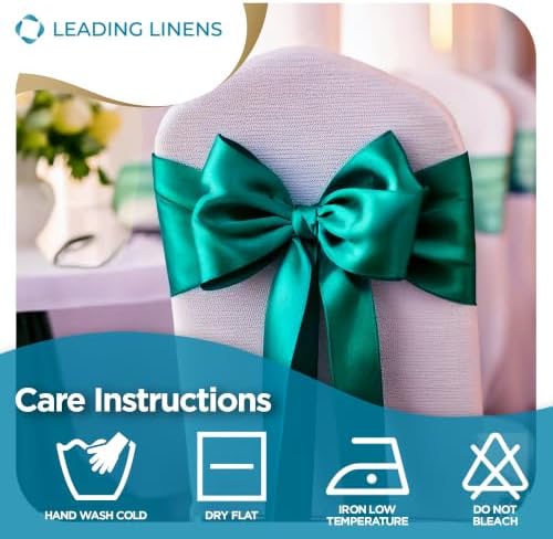 Leading Linens 12 pcs Hunter Green 108"x8" Satin Bow Sash Chair Cover Decor - Image 6