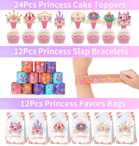 308PCS Princess Birthday Party Decorations Favors, Including Goodie Bags, Crown, Magic Wand, Straws, Bubble Wands, Stickers, Cake Toppers, Tattoo & More-Perfect for Party Decorations & Pinata Fillers - Image 6