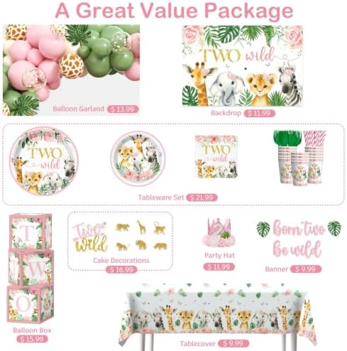 Two Wild Birthday Decorations Girl Safari Animal Jungle Theme 2nd Party - Image 3
