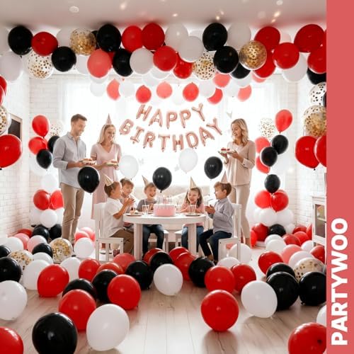PartyWoo Red and Black Balloons 66pcs 12 Inch Black Red White Balloons - Image 7