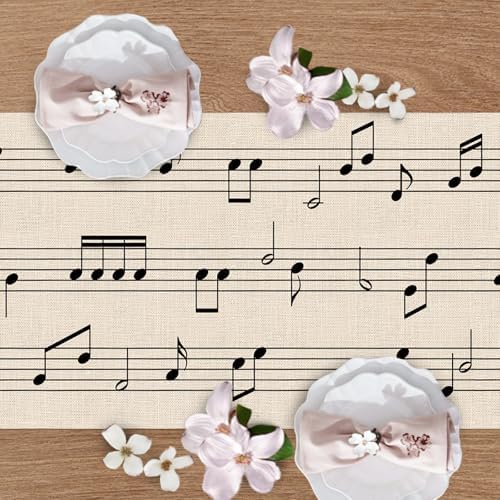 Vintage Music Sheets Dining Table Runner, Retro Musical Notes Staff - Image 4