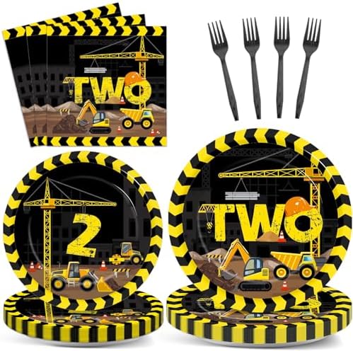 100 Pcs Construction Party Plates and Napkins Set Construction Truck Birthday Party Decorations Supplies Tableware Construction Themed Party Favors for Birthday Party Decorations Serves 25 by Qyeahkj
