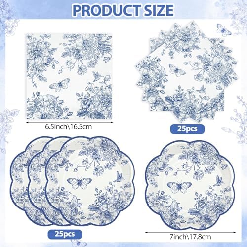 NatNarr 50 Pcs Blue Floral Plates and Napkins, Blue Floral Party Supplies - Image 2
