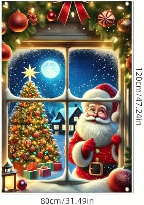 BlissYard Christmas Window Banner Santa Pine Tree 41x30 Inch Polyester - Image 4