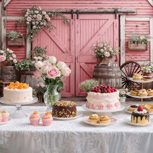 6x4ft Country Wedding Pink Photography Backdrop Rustic Wooden Barn Door Photography Backdrop Farmhouse Flower Western Girl Birthday Baby Shower Wedding Bridal Party Banner Photo Booth Props Background - Image 4