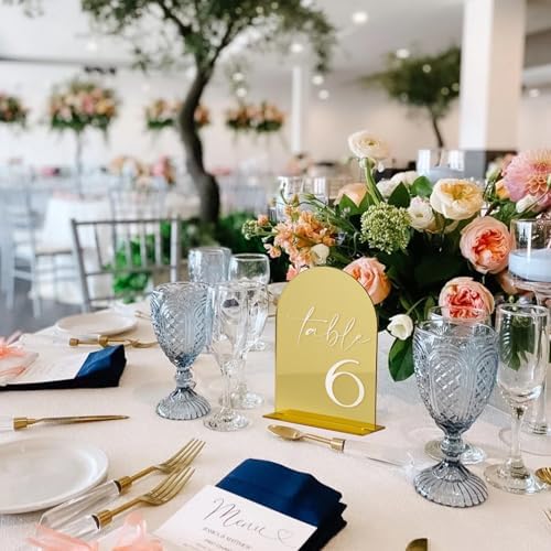 HOODO Gold Mirror Wedding Table Numbers 1-20 with Stands, 5"x7" Mirrored Acrylic Sign and Holders, Gold Acrylic Arch Table Numbers for Wedding Reception, Party, Anniversary, Event - Image 7