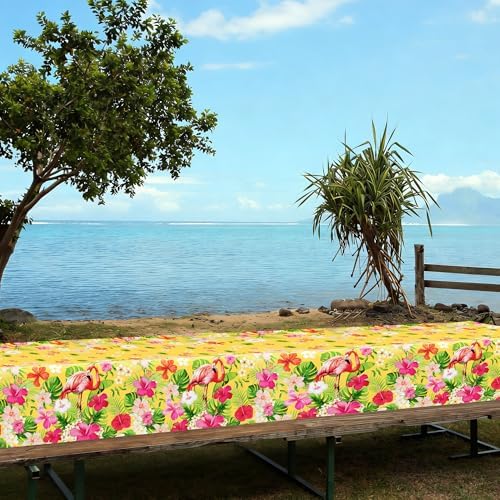 QZYL 6 PCS Luau Tablecloths, 54 x 108 Inches Hawaiian Table Cloths, Disposable Luau Party Supplies Tropical Decorations with Flamingo Palm Leaves, Aloha Party Decorations Summer Decor for Tiki Bar - Image 5