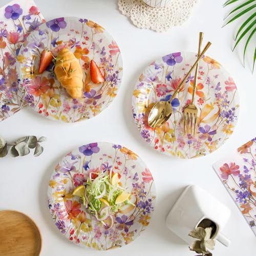 80 PCS Floral Paper Plates, Floral Wildflower Paper Plates and Napkins Party Supplies for Birthday Bridal Shower Picnic Tea Time, Serve for 20 Guests - Image 6