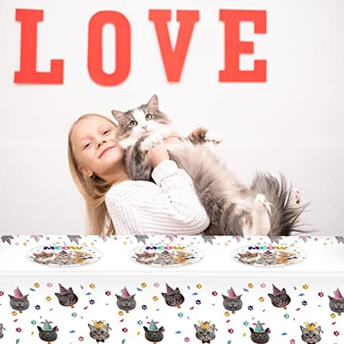 41Pcs Cat Theme Party Supplies - Kitten Birthday Party Decorations Include 20 Paper Plates, 20 Napkins and 1 Tablecloth - Image 6