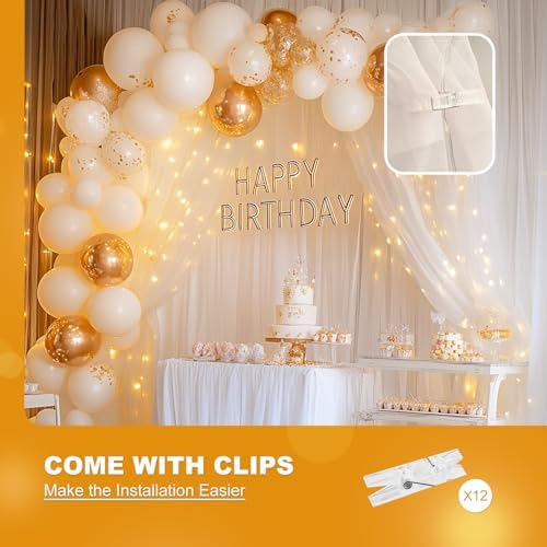 Tulle Curtain Backdrop with 300 LED Fairy Lights for Parites Wrinkle-Free Sheer Curtain Drapes Photo Back Drop for Wedding Baby Shower Bridal Shower Birthday Dance Home Décor- 10ft×10ft, White - Image 7