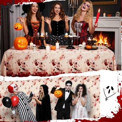100FT x 54IN Halloween Bloody Print Plastic Tablecloth Roll with Cutter Box - Image 3
