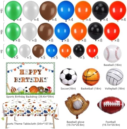 Winrayk 130Pcs Sports Birthday Party Decorations Supplies Sports Balloon Arch Backdrop Tablecloth Football Soccer Baseball Glove Basketball Volleyball Balloon Kid Sport Themed Birthday Party Supplies - Image 2
