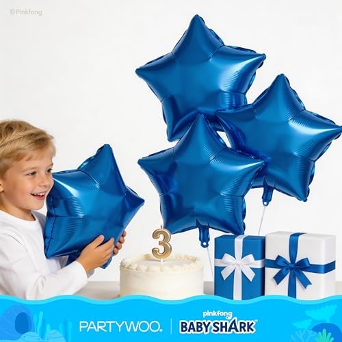 PartyWoo Baby Shark Blue Round Star Mylar Helium Boys Foil Balloons 13pcs - Image 5