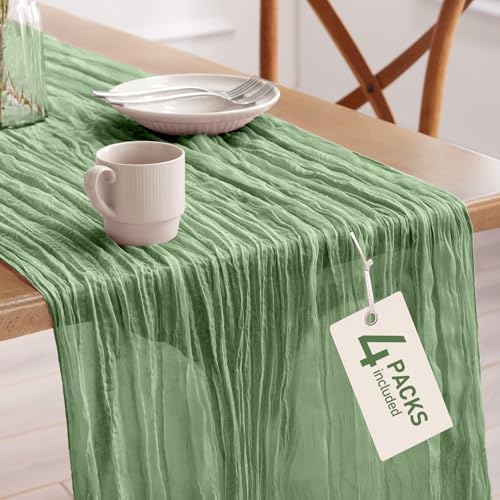 Pureegg 4 Pack Cheesecloth Table Runner 120 Inch Sage Green by Pureegg