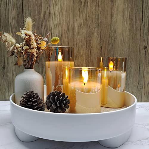 Tyawon Glass Battery Operated LED Flameless Candles with Remote and Timer, Real Wax Candles Warm Color Flickering Light for Festival Wedding Home Party Decor(Pack of 3)-Gold - Image 3