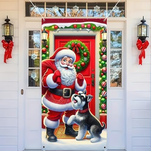 BlissYard Christmas Door Cover Santa Schnauzer 35x71 Inch Polyester - Image 3
